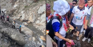 दार्चुलाको महाकाली नभई घट्टे खोलामा बन्दै पुल, हर्क साम्पाङले गरे शिलान्यास