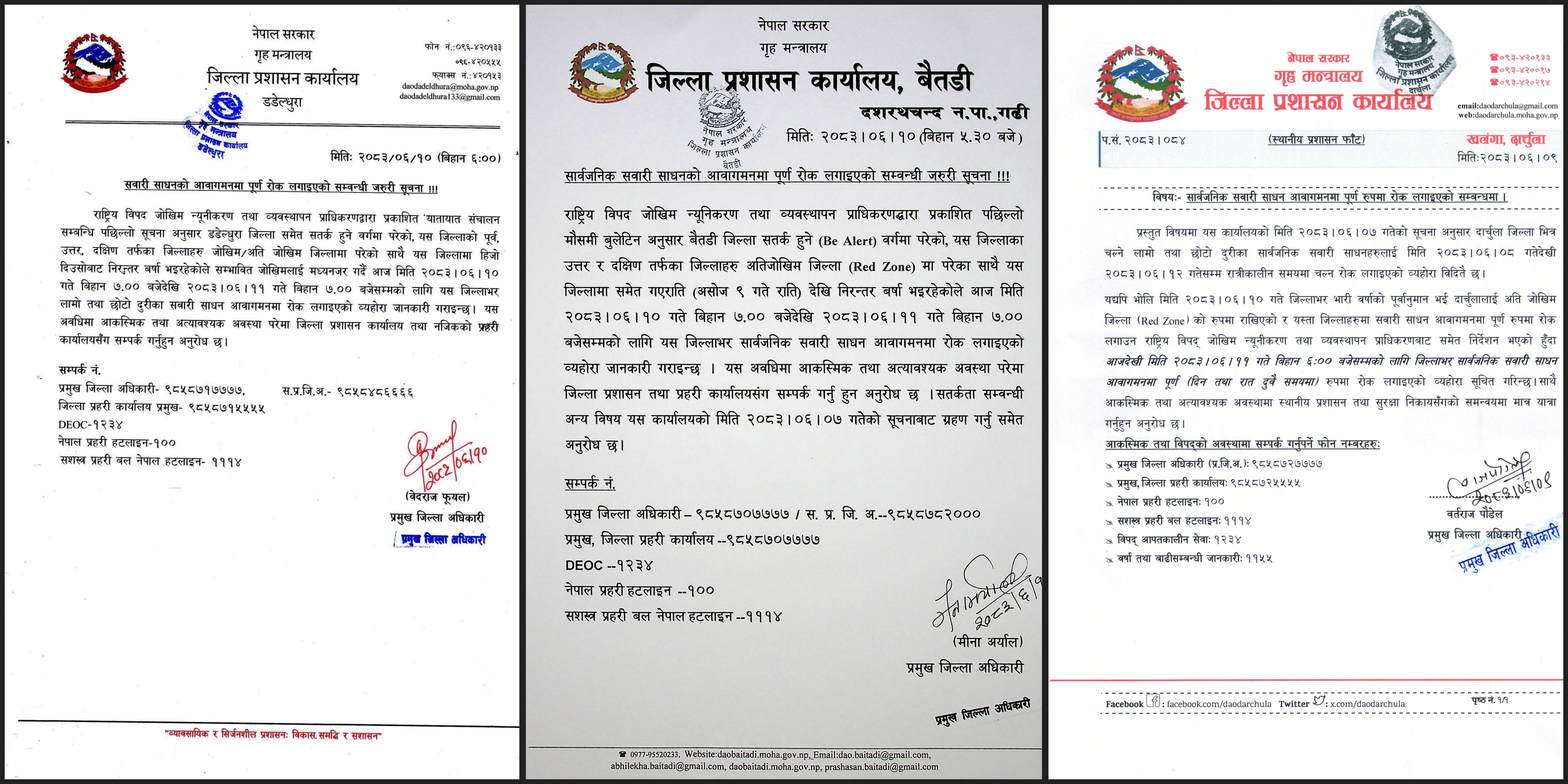 सुदूरपश्चिमका पहाडी जिल्लामा सवारी आवागमनमा रोक